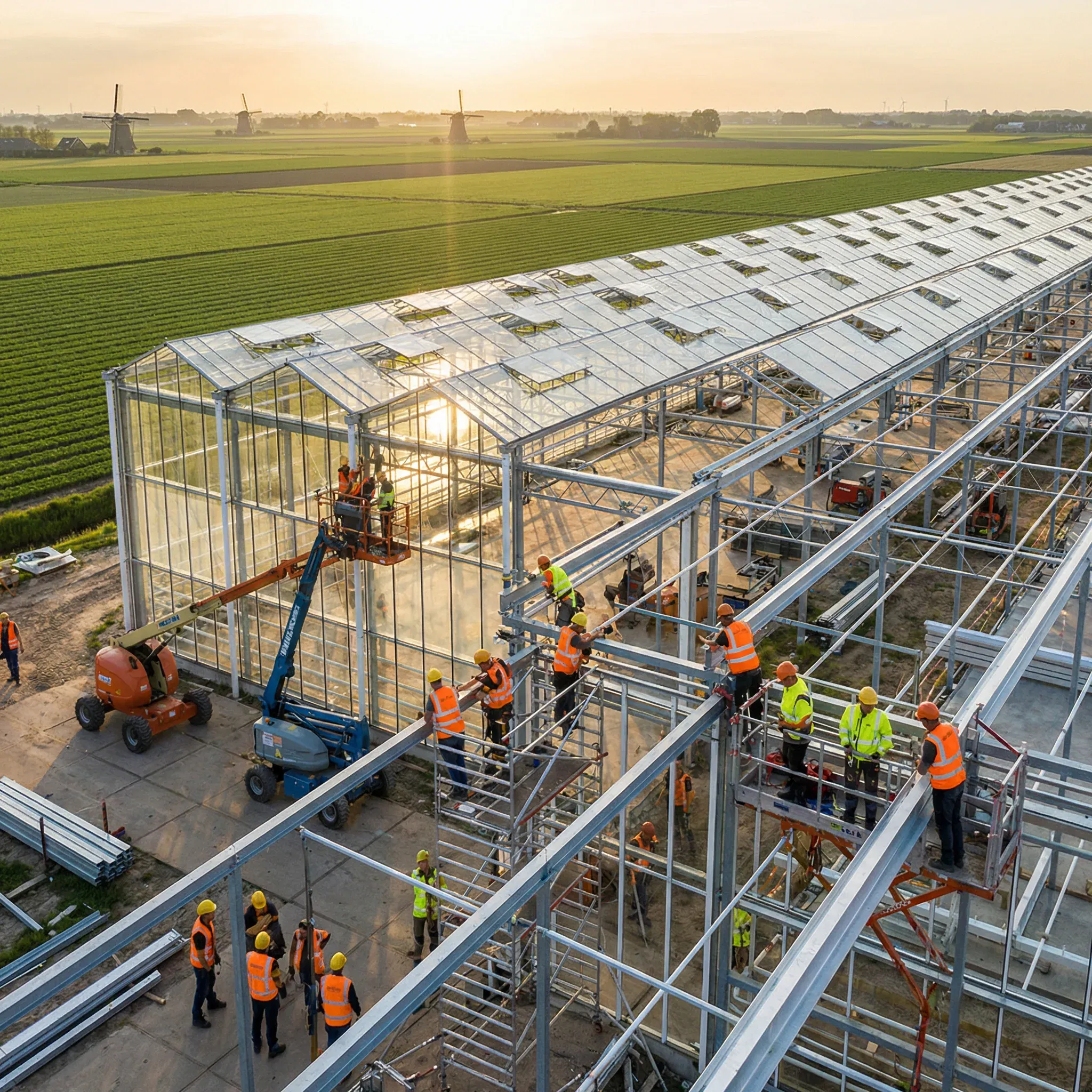 Team aan het werk aan een kassencomplex